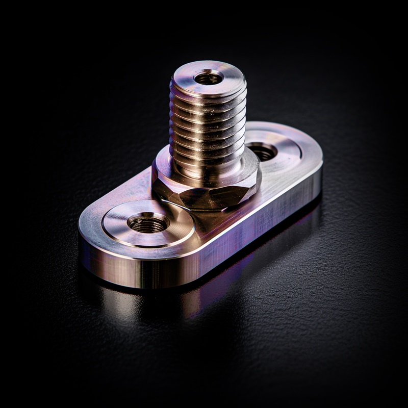 Iridescent intricate metal screw after being heat treated
